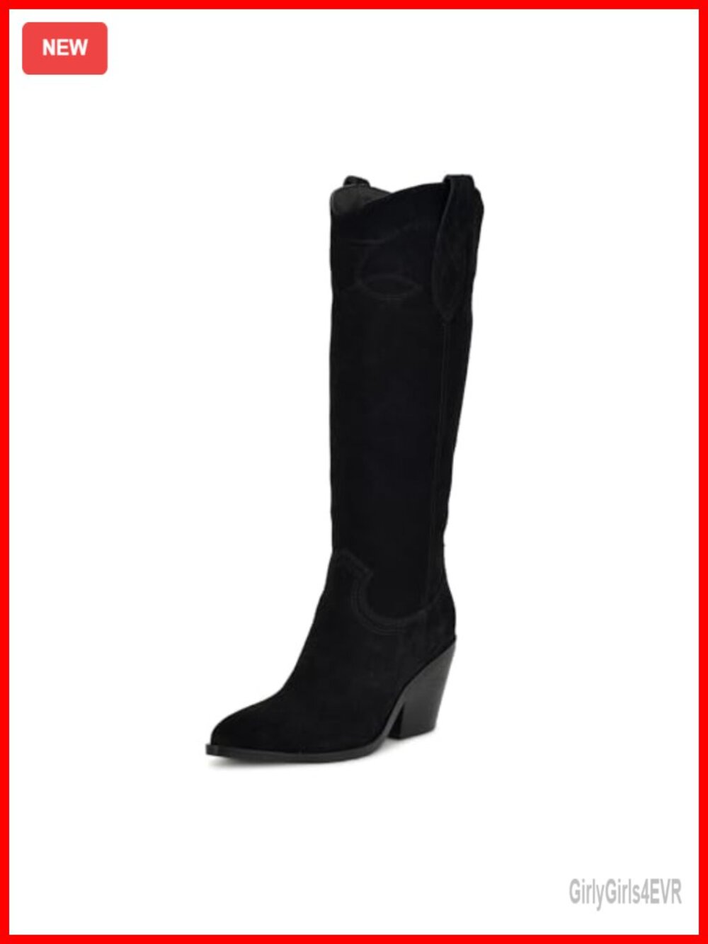 Nine West Smash Suede Pointed Toe Knee High Western Boots Block Heel